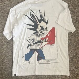 ethika White Short Sleeve Tee with Graphic Bunny and Red Guitar